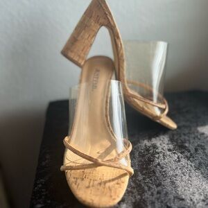 JUST FAB TRANSPARENT CORK STYLE BLOCK HEELS SZ 9